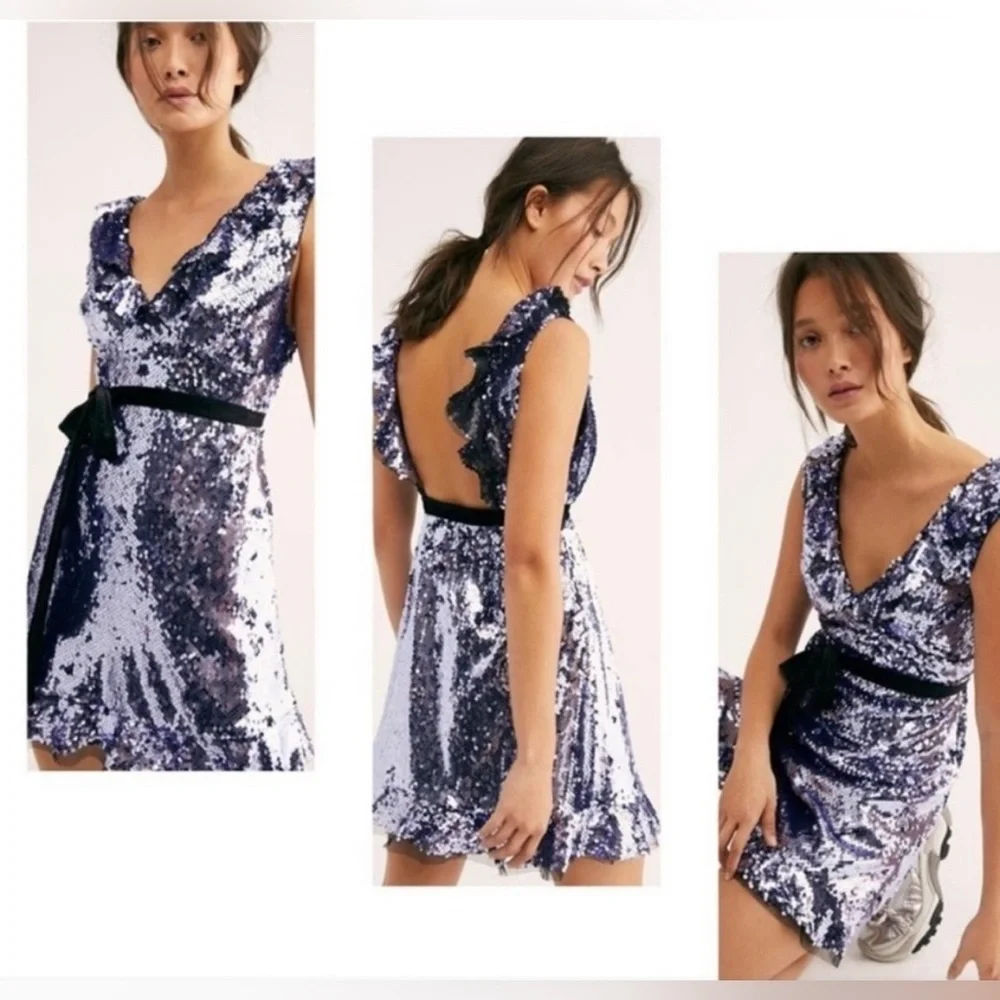 Free People Sequin Siren Ruffled Mini Dress